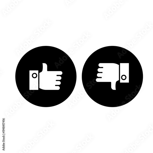 Simple black and white icons depicting like and dislike symbols used for social media feedback selection