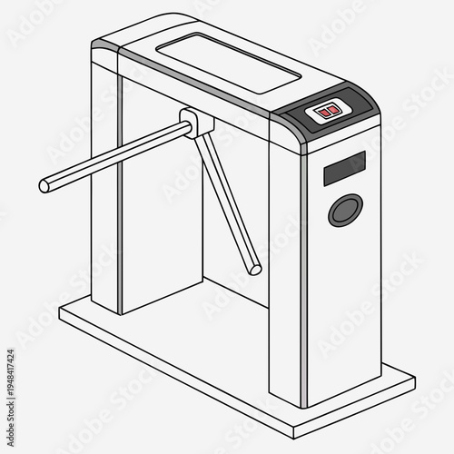 Turnstile gate with control panel and barrier arms access control security