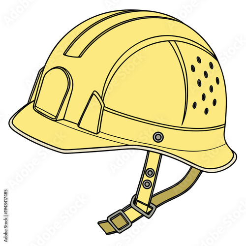 Yellow hard hat with chin strap and ventilation holes safety helmet construction hat