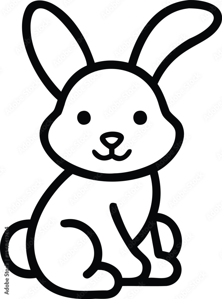 Obraz premium Cute cartoon rabbit sitting with big ears and smiling face