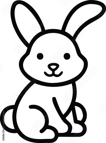 Cute cartoon rabbit sitting with big ears and smiling face