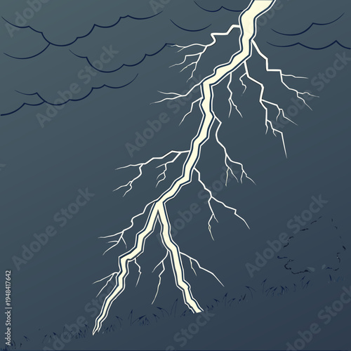 Lightning bolt on dark background stormy weather clouds electricity