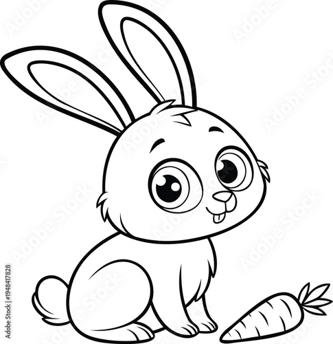 Cute cartoon rabbit sitting next to a carrot