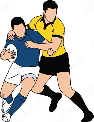 Rugby Player Tackled by Opponent in Competitive Match Illustration