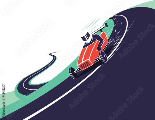 Dynamic Motorcycle Riding on Curved Road with Speed Lines Artwork