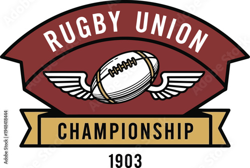 Vintage Rugby Union Championship Badge Logo 1903 Vector Illustration