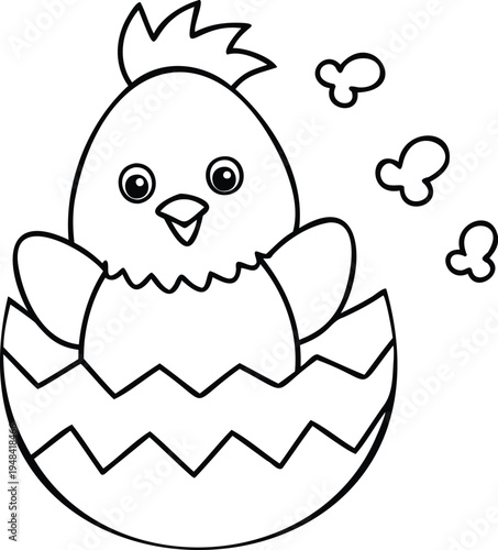 Cute cartoon chick hatching from an egg with fluffy feathers