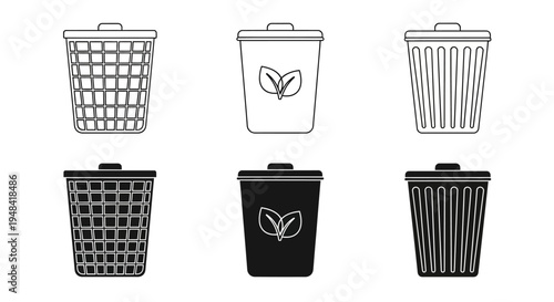 Collection of various trash cans and recycling bins, offering different designs for waste management and disposal needs