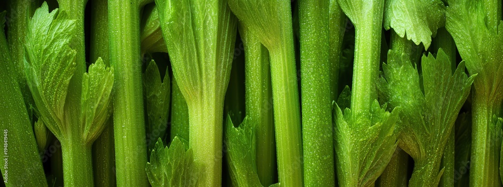 Obraz premium Close up fresh celery stalks. Panoramic banner 