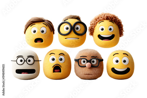 A group of Minions with different emotions on transparent background