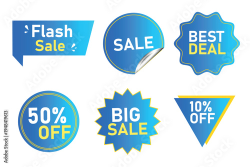 Set of Sale stickers. Blue tags. discount label.