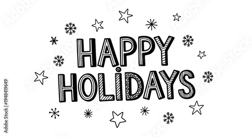 Black and white holiday greeting text.