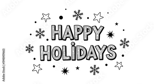 Black and white holiday greeting text.