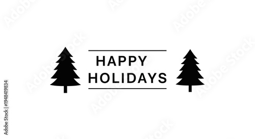 Black Happy Holidays Christmas Tree Silhouette.