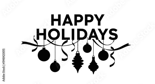 Black Happy Holidays Ornament Silhouette Graphic.