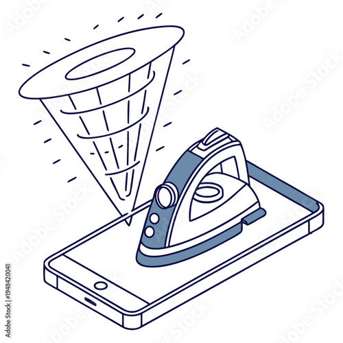 Iron on smartphone with funnel and motion lines technology