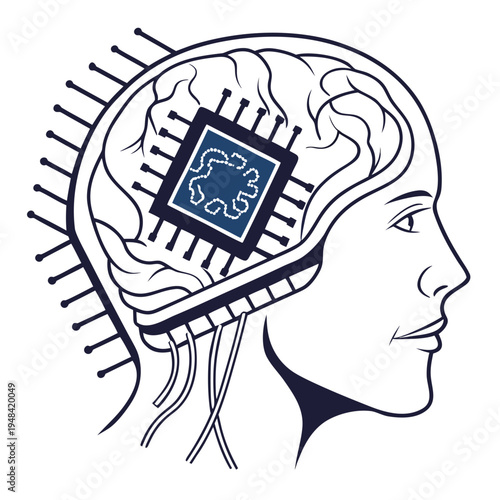 Brain with computer chip technology innovation science