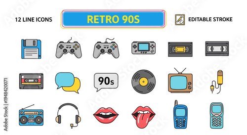 Iconic Nineties nostalgia set featuring classic entertainment gadgets, retro technology, and pop culture symbols from a past decade of vibrant memories