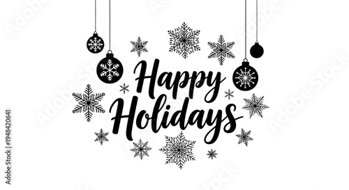 Black Happy Holidays Snowflake Ornaments.