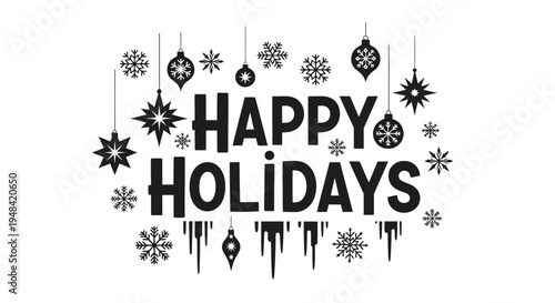 Black Happy Holidays Snowflake Ornaments.