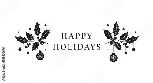 Black Happy Holidays Text Ornament Design.