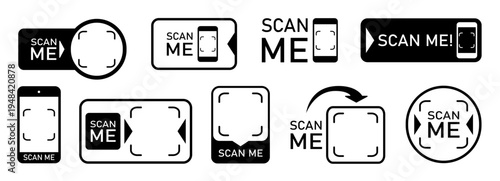 Set with scan me icon for qr code. Scanner border shape. Screen of frame scanner for mobile phone. Vector illustration