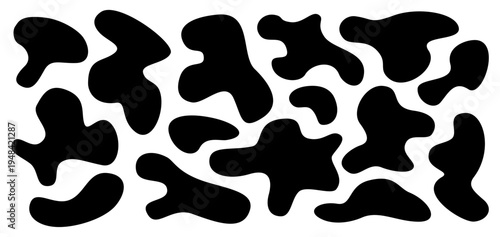 Abstract irregular organic set with black cute vector shape frame box. Hand drawn collage with abstract wavy background. Text rectangle banner with figure graphic shape