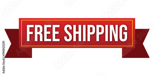 Red free shipping ribbon banner graphic icon for online retail store marketing promotion and ecommerce website discounts