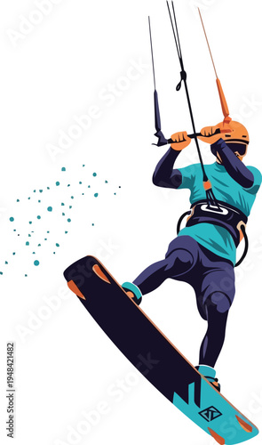 Professional Snowkiter Performing High Air Trick with Parawing and Snowboard