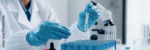 Scientists perform biochemical experiments in a lab for health care solutions