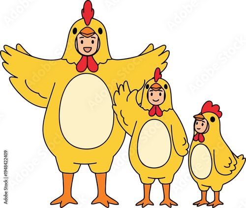 Cartoon Family Costume with Chicken Wings for Halloween or Dress Up