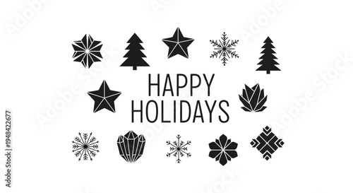 Black Holiday Symbols and Text.