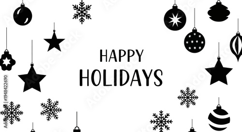 Black Holiday Ornaments and Snowflakes.