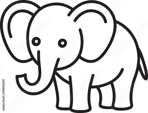 Elephant Elephant Coloring Page. one line art icon drawing vector