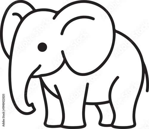 Elephant Elephant Coloring Page. one line art icon drawing vector