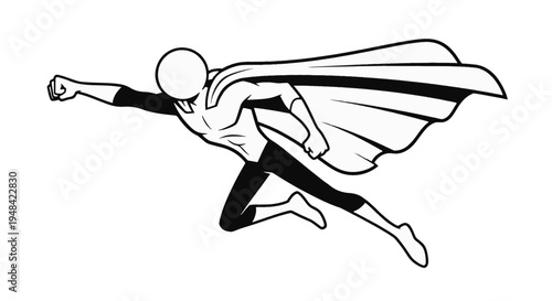 Black and white superhero flying with cape action power