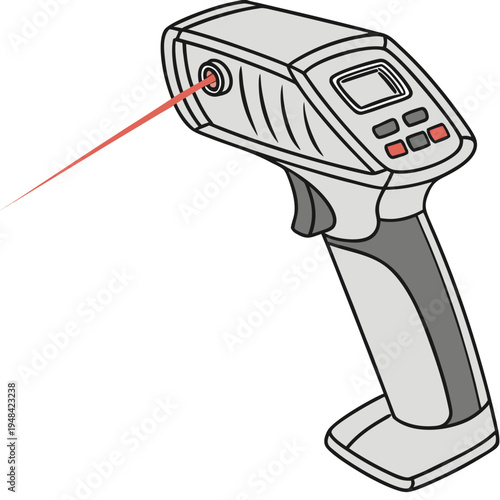 Infrared thermometer gun with red laser pointer on white background temperature measurement