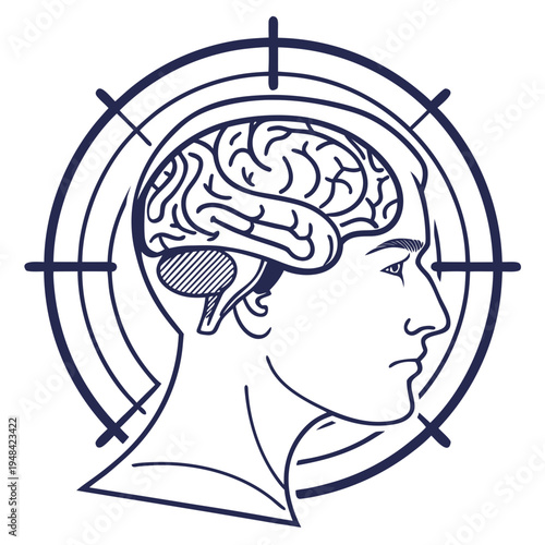 Brain with a target on it and a crosshair head human