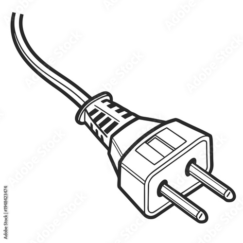 Electrical plug with cord and two prongs on white background