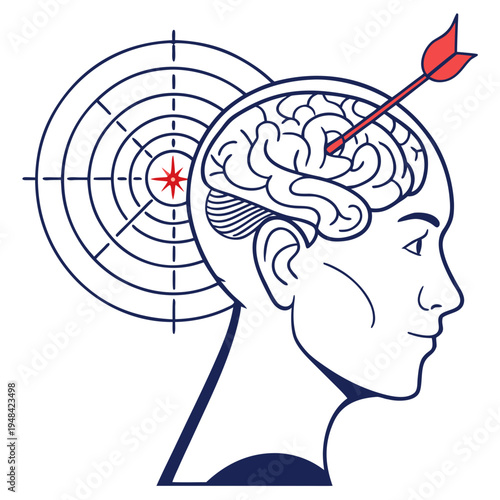 Brain with an arrow hitting a target head human