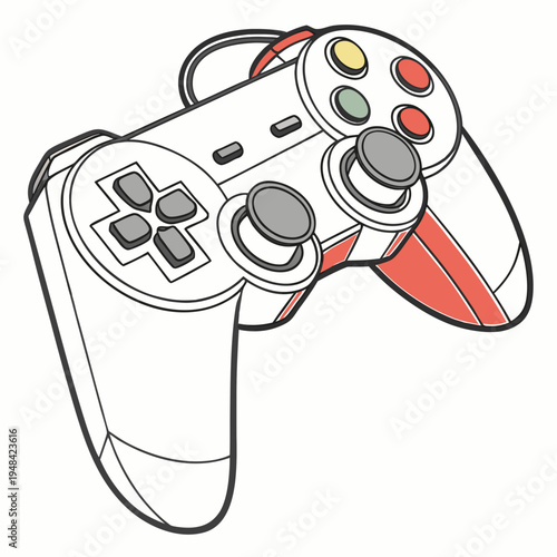 White and red game controller on white background