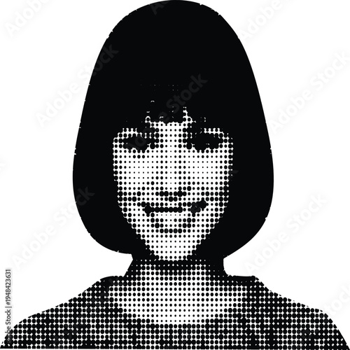 A high contrast halftone portrait illustration featuring a woman with a sleek bob hairstyle design Vector