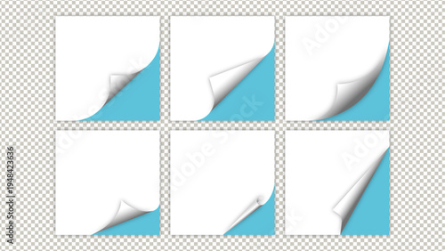 Set of paper stickers and blank paper sheets with curled corners for labels banners notes and business design elements