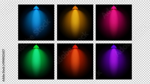 Set of colorful Christmas candles burning with bright flames and warm festive holiday candlelight decoration in the dark