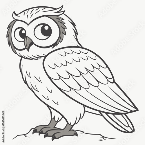 Cartoon owl with big eyes on a white background line black and white