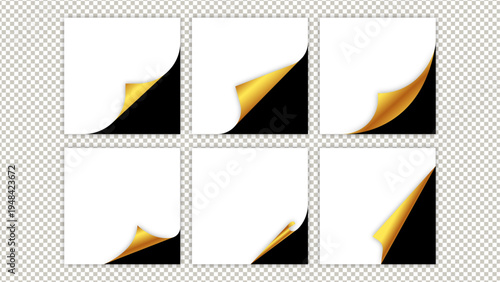 Set of black and white vector flags and banners with curled corner paper style for business design templates and web