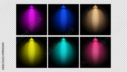 Set of Christmas candles and festive lights with glowing flames and colorful holiday ornaments decoration in the dark winter celebration scene