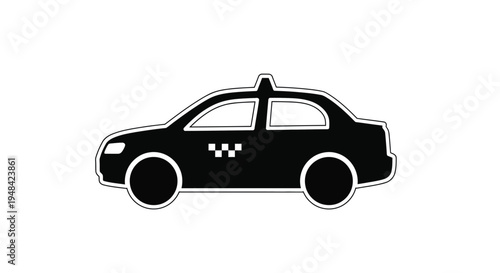 A black taxi car illustration with a checkered roof silhouette
