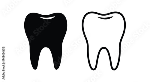 Two tooth shapes one filled and one outlined a stark contrast silhouette