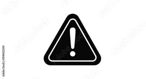 Black triangular warning sign with exclamation point a bold silhouette